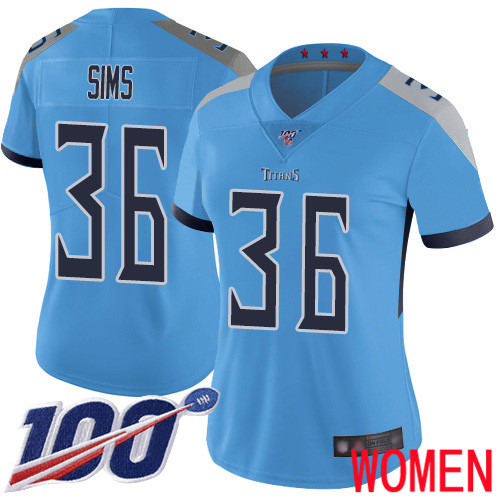 Tennessee Titans Limited Light Blue Women LeShaun Sims Alternate Jersey NFL Football #36 100th Season Vapor Untouchable->women nfl jersey->Women Jersey